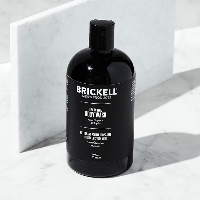 Brickell Men's Invigorating Body Wash for Men, Deep Cleaning Shower Gel with Aloe, Jojoba, and Vitamin E, Scented (Lemon Lime, 16 oz)