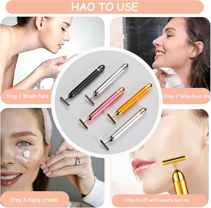 Beauty Bar 24K Gold Facial Massager - Face T Shape Tool for Skin Care Tightening with Ergonomic Design (Grey)