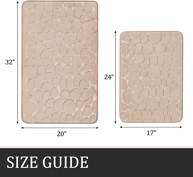 YIHOUSE Bathroom Rugs Mat Set, Memory Foam Bath Mat 2 Piece Khaki