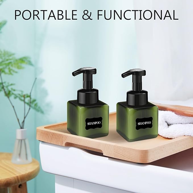 15 Pcs 8.5 oz Foaming Soap Dispenser Plastic Foaming Pump Bottle, Refillable Dispenser with Plastic Pump, Empty Hand Bottles for Liquid Soap, Shampoo, Bathroom,Hotel,Restaurant (15, Green)
