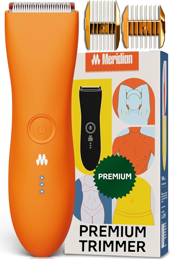 MERIDIAN The Trimmer Premium - Body Hair Trimmer & Electric Shaver for Men and Women for Pubic Hair, Chest, Legs & Bikini Line, Waterproof & Rechargeable, Blaze
