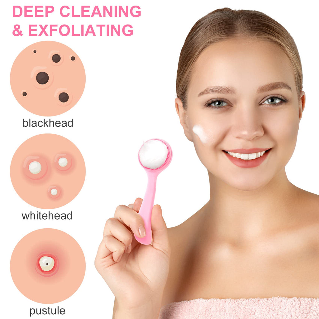 HINZIC Silicone Manual Facial Cleansing Brush, Skin Friendly Waterproof Face Cleaning Scrubber Exfoliator Cleanser for Blackheads Whiteheads Makeup Residues Removal- Pink