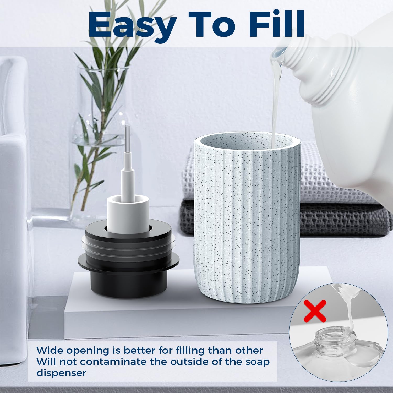 POSOSTO Ceramic Foaming Hand Soap Dispenser 2Pack，12 oz Bathroom Soap Dispensers， Lotion Dispenser for Kitchen, Refillable Matte Streaks Soap Dispenser with Large Pump (Blue-2Pack)
