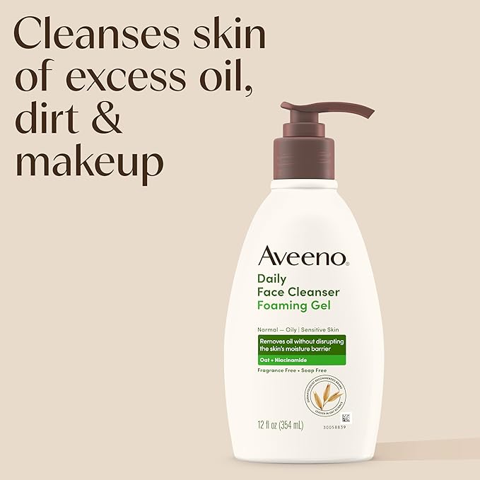 Aveeno Daily Foaming Gel Facial Cleanser, Fragrance Free, 12 fl. oz