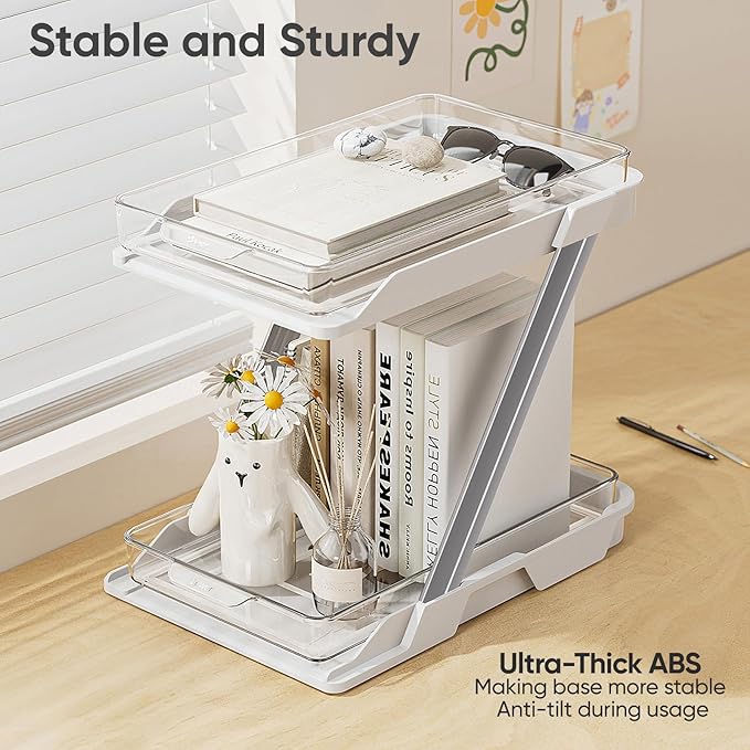 AUGBEAN 2 Pack Bathroom Organizers and Storage - Multi-Purpose,2-Tier Clear Pull Out Organization for Bathroom,Under Sink,Kitchen,Vanity,Countertop,Cabinet,Pantry & Medicine Cabinet,White
