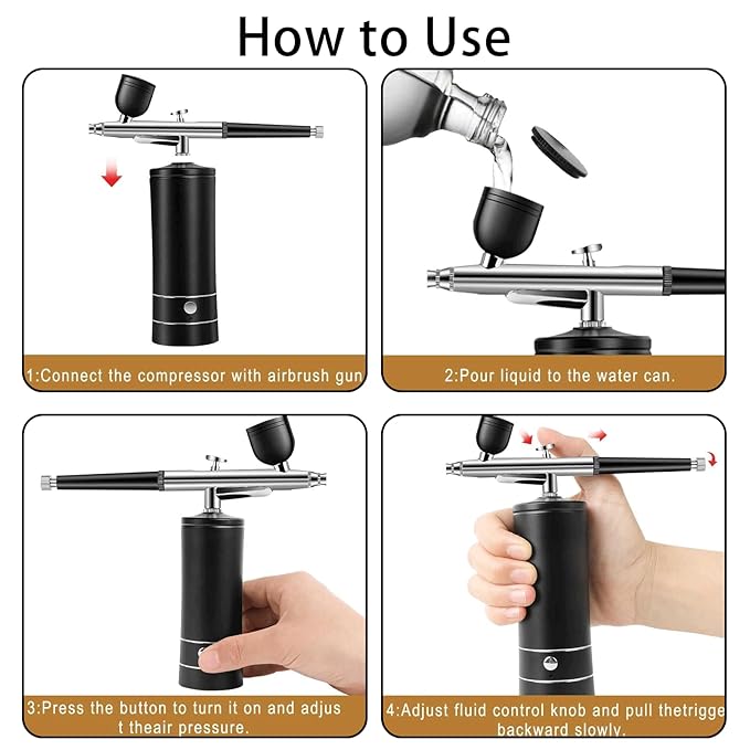 Airbrush Kit Air Brush Kit With Air Compressor Nail Charms Wireless Air Brush for Barber, Nail Art, Makeup, Model Painting(Black - with extension tube)