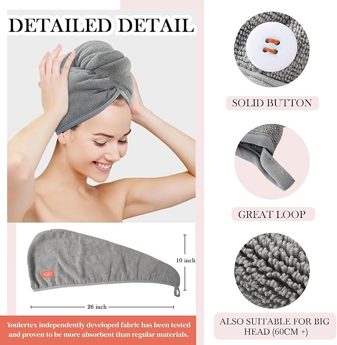 YoulerTex Microfiber Hair Towel Hairs Wrap: 2 Pack 10X26 Hair Dryer Towels for Women Absorbent Turban Twist Drying Shower Cap Curly Hairs Products for Hair's Care Accessories (Navy Blue)