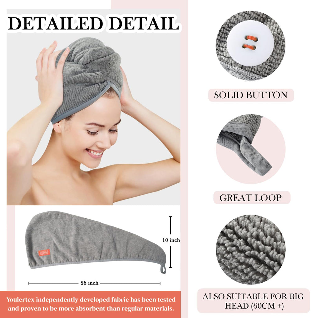 YoulerTex Microfiber Hair Towel Hairs Wrap: 2 Pack 10X26 Hair Dryer Towels for Women Absorbent Turban Twist Drying Shower Cap Curly Hairs Products for Hair's Care Accessories (Sky Blue)