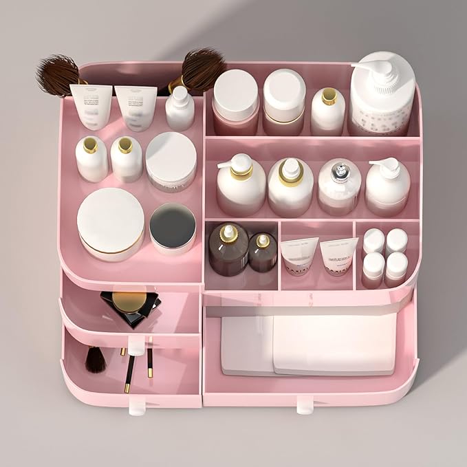 MIUOPUR Makeup Organizer with Drawers, Bathroom Counter Organizer, Plastic Cosmetic Display Case, Large Skincare Storage for Vanity Countertop, Ideal for Bedroom Dresser top and Desktop
