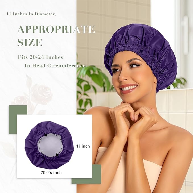 Edoneery Reusable Shower Caps for Women, Waterproof Long Hair Bonnet