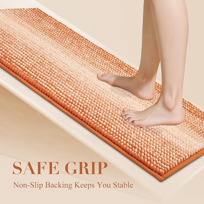 BSICPRO Bath Mat, Non Slip 20 x 32 Inches Water Absorbent Chenille Bathroom Floor Mat Machine Washable (Pumpkin Orange)