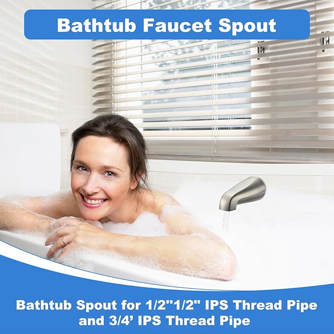 Universal Bath Tub Spout with Adapter, Bathtub Faucet Spout Without Diverter, 5" Length Bathtub Spout for 1/2'', 3/4'' IPS Inside Thread Connection and Tub/Shower Faucet (Brushed Nickel)