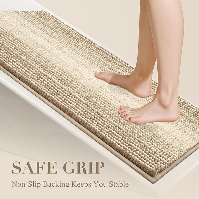 BSICPRO Large Bathroom Rugs, Bath Mat Rug for Bath Non Slip 20 x 47 Inches Water Absorbent Chenille Bathroom Runner Rugs Floor Mats Machine Washable (Tan)