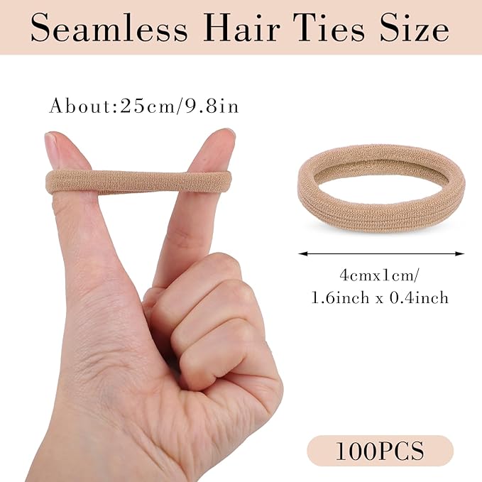 obeoby 100PCS Brown Hair Ties for Thick Hair, Seamless Nylon Elastic Ponytail Holders Stretchy Hair Bands for Women Girls