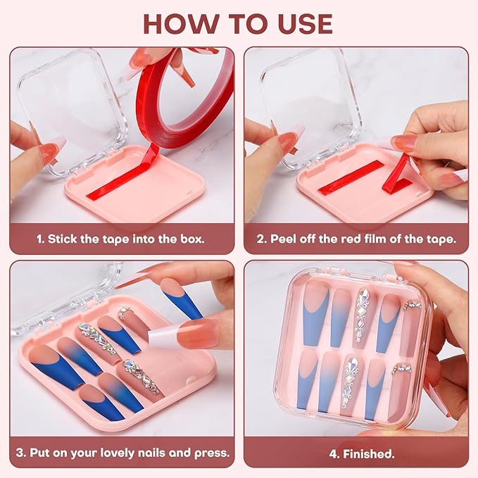 27PCS Press On Nail Storage Boxes with 5M Adhesive Double Sided Tape, Arcylic Fake Nail Display Box, Press on Box for Nails Packaging, Artificial False Nail Case, Acrylic Storage Organizer for Nails