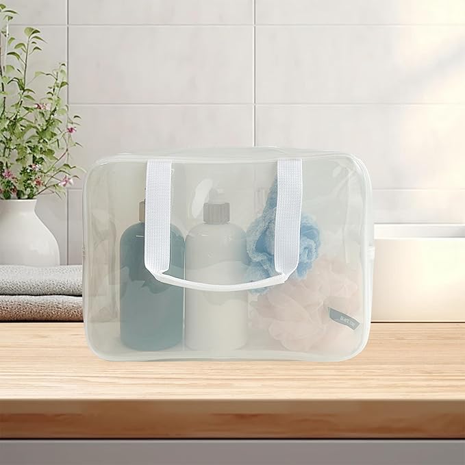 TotePrint PVC Clear Pure Color Transparent Large Zipper Cosmetic Pouch Travel Makeup Cosmetic Bag with Handle for Travel Bathroom Toiletry Organizer (A23014-101-44)