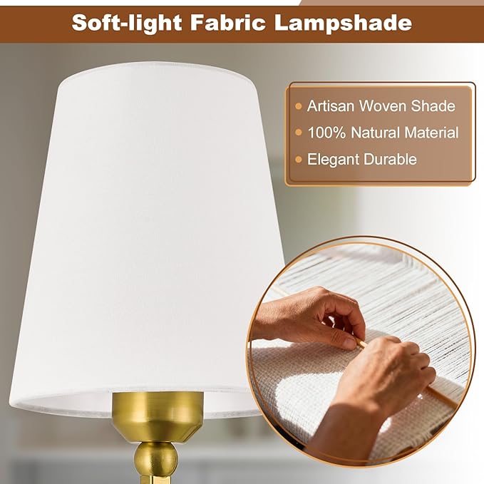 Bathroom Vanity Light, Brushed Gold Bathroom Light Fixtures, 5-Light Lighting Fixtures Over Mirror, Modern Wall Sconce with Flared White Fabric Shade, E26 Socket(ETL Listed)