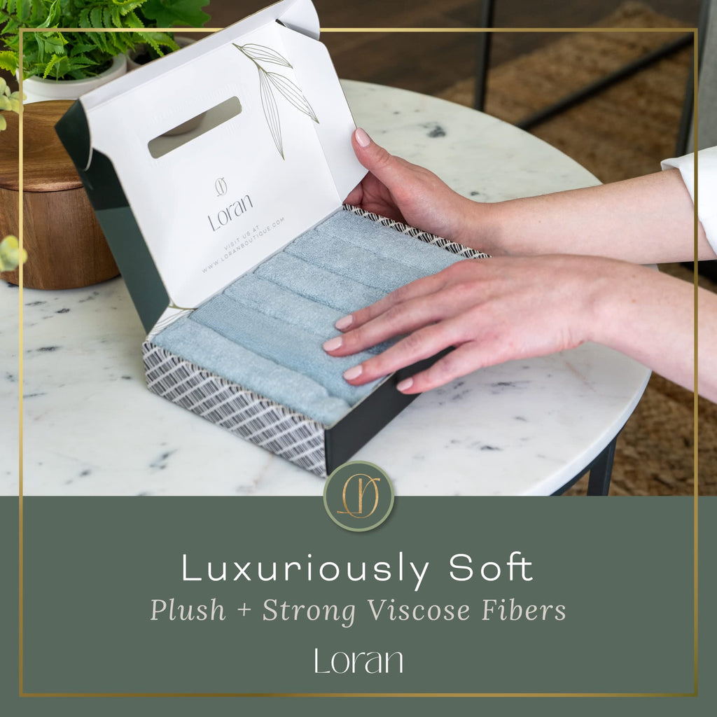 Loran Sky Blue Washcloths Set of 6 Soft Facial Cloths 10” x 10” 100% Viscose Derived from Bamboo Spa-Like Feel Silky Face Cloth for Skin Cleansing