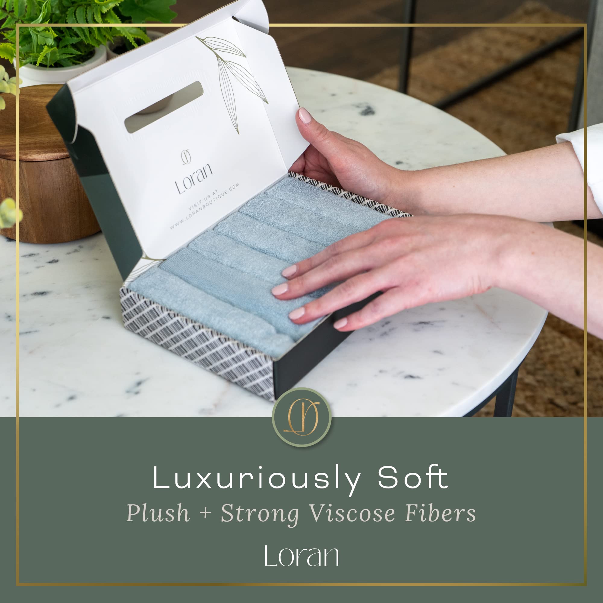 Loran Sky Blue Washcloths Set of 6 Soft Facial Cloths 10” x 10” 100% Viscose Derived from Bamboo Spa-Like Feel Silky Face Cloth for Skin Cleansing