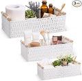 Boao 3 Pcs Boho Storage Wicker Baskets Handmade Woven Decorative Paper Rope Baskets for Organizing with Handle Countertop Toilet Paper Storage Container for Toilet Tank Top(White,Rectangle)