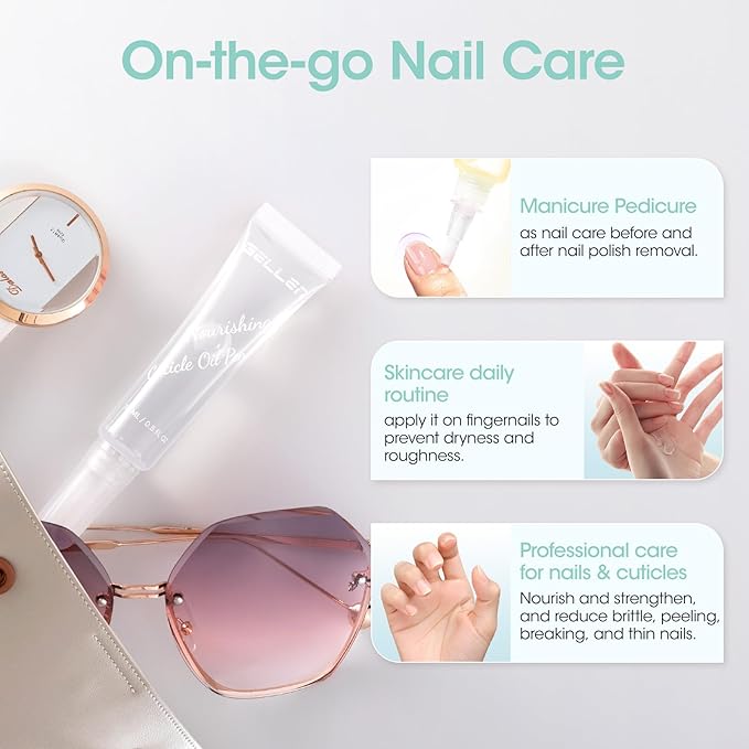 Gellen Nail Cuticle Oil Pen, Travel-sized Soft Brush Design, Rich in Jojoba Oil & VE, Soften Cuticle & Moisture for Dry Thin Nails, 15ml Fragrance-free
