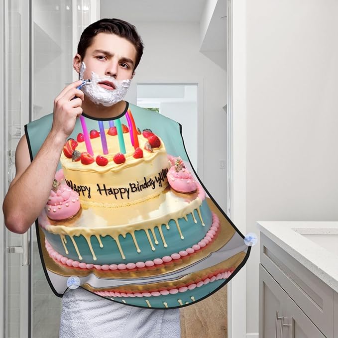 YQxwJL Happy Birthday Big Cake Print Beard Bib Shaving Apron, Beard Hair Trimming Cape Gift For Dad