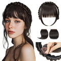 SARLA Braided Headband with 3 Detachable Clip in Bangs Fringe Hairpieces Fake Synthetic Hair Band Bangs for Women Dark Brown