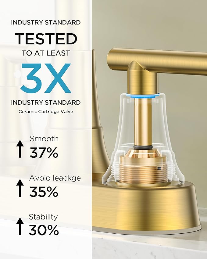 FORIOUS Brushed Gold Centerset Bathroom Faucets for Sink 2 or 3 Hole, 4 Inch Bathroom Sink Faucet with Pop up Drain and Lead-Free cUPC Hose, 360° spout, Two Handles for Restroom,Vanity, RV Remodel