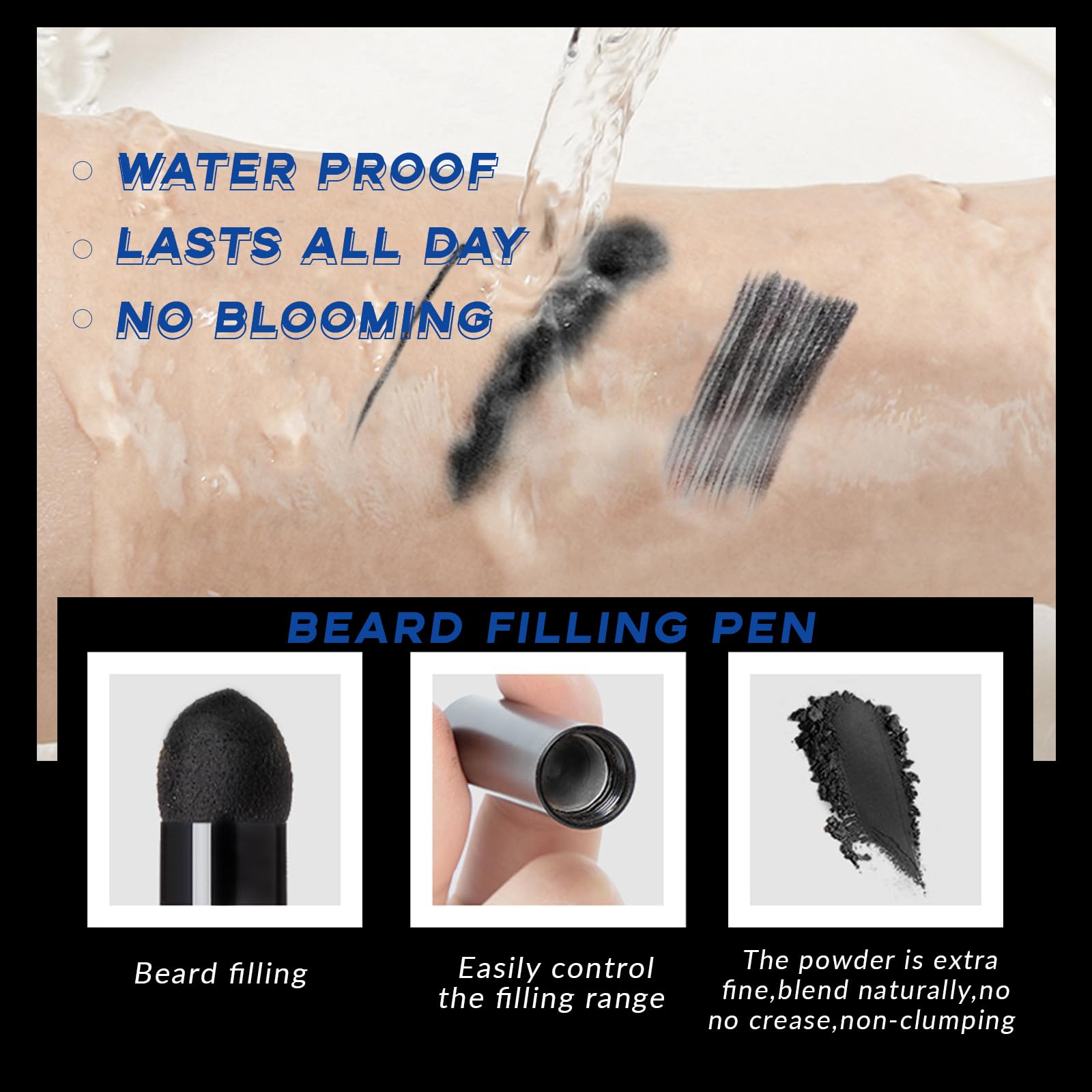 Noerrors Beard Pencil Kit Beard Filler Pen Dual End 4 Tips Beard Pen and Brush Set Hairline Moustache Eyebrows Beard Filling Shaping Styling Makeup Tools Waterproof Longlasting For Men #Black
