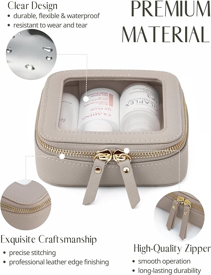 Popvibe Clear Makeup Bag Travel Cosmetic Case Toiletry Bag with Zipper Make Up Organizer Traveling Compact Car Bag Stone Mini