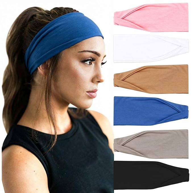 DRESHOW Yoga Sports Headbands for Women Elastic Non-Slip Headbands Workout Running Hair Bands 6 Pack