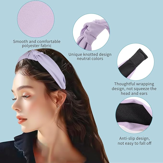 obeoby 8Pcs Girls Headbands, Knotted Headbands for Teen Girls Summer Outdoor Outfit Light Multicolor Series Easter Basket Stuffers Hair Accessories Trendy Stuff