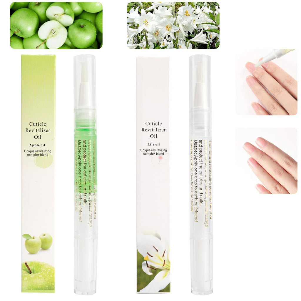 Meschett 2PCS Cuticle Oil Pens for Nail Care, Moisturizing Nail Oil Pen with Soft Brush, Hydrating Cuticle Oil for Dry Nails & Cuticles (Lily & Apple Flavor)