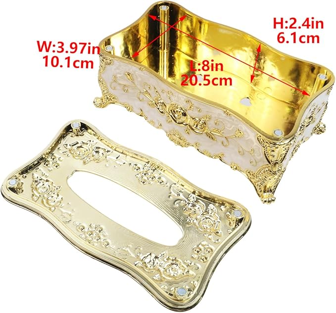 Geesatis Tissue Box Cover Tissue Box Holder Facial Tissue Paper Organizer Luxury Facial Napkin Holder for Home, Gold, 2 Pcs,9x5x3.7inch