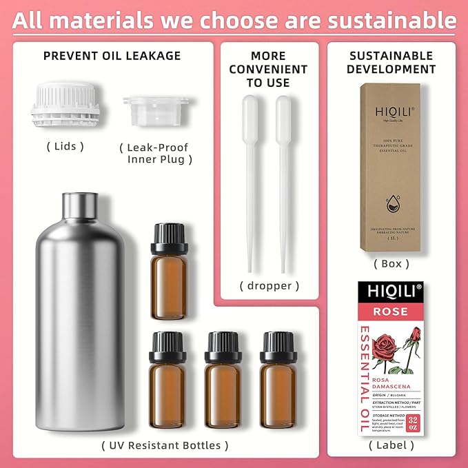 HIQILI Rose Essential Oil Large Capacity for Skin Care & Body Massage