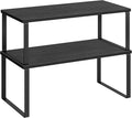 SONGMICS Cabinet Organizer Shelf, Set of 2 Kitchen Counter Shelves, Kitchen Storage, Spice Rack, Stackable, Expandable, Metal and Engineered Wood, 15.6 Inches, Ink Black and Charcoal Black UKCS025B01