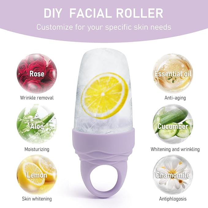Mabnuby Ice Roller for Face and Eye, Reusable Silicone Ice Facial Roller for Reducing Puffiness, Ice Face Mold Skin Care, Ice Cube Roller Tools for Women - Purple 3 Pcs