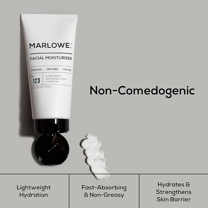 MARLOWE. No. 123 Facial Moisturizer for Men, 6 oz, Daily Face Lotion with Aloe Vera & Green Tea Extract, Hydrates, Nourishes, Restores & Soothes, Lightweight, Non-Greasy, Fresh Aloe Citron Scent