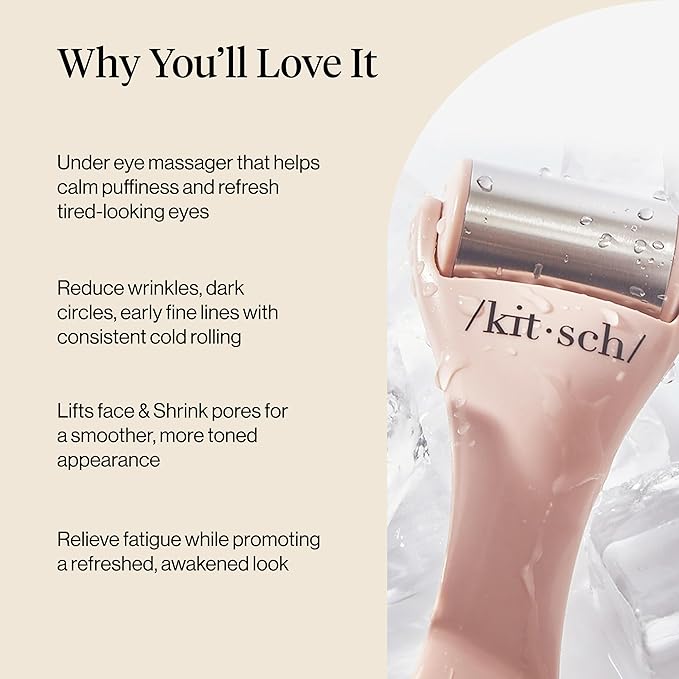 Kitsch Ice Roller for Face – Stainless Steel Ice Face Roller to Reduce Puffiness, Redness & Headaches – Cooling Facial Roller for Skin Care, Irritation Relief & Spa-Like Experience at Home-Pink