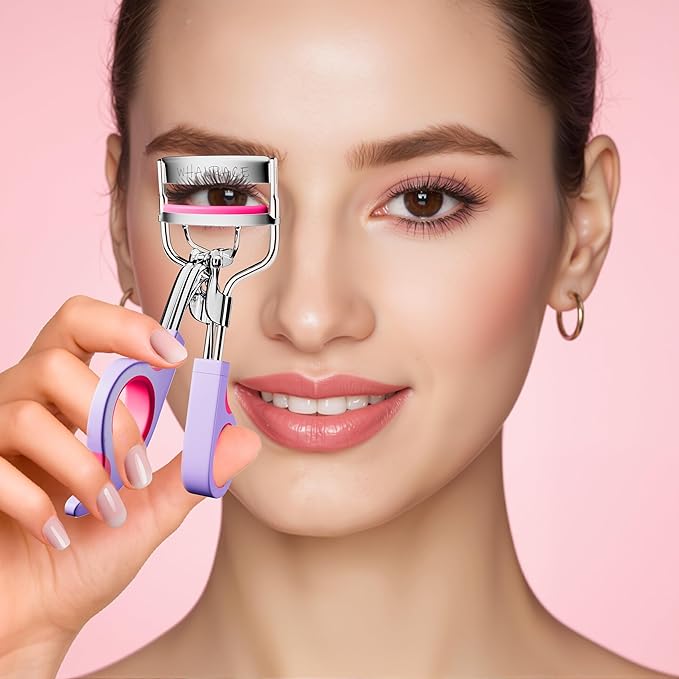 Eye Lash Curler with 6PCS Extra Replacement Pads, Superior Curling Effect Eyelash Curlers, Easy & Comfortable to Grip and Use, Perfect Gift for Her, Teenagers, Beauty Enthusiasts -Silver Purple Red
