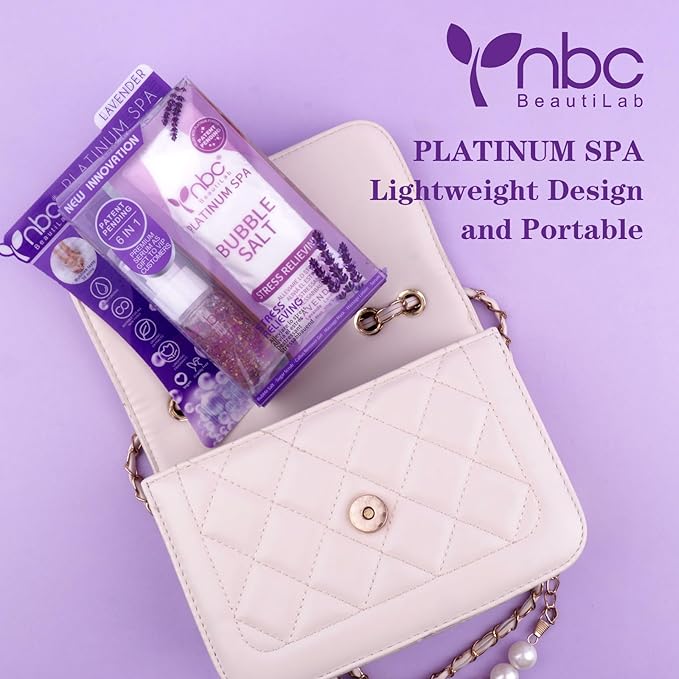 nbc BeautiLab Pedicure Kit Foot Soak Set: Bubble Salt, Sugar Scrub, Massage Mask, Massage Lotion in a Box, 4 Step Foot Spa Kit for Dry Feet,Tired Feet(Lavender)