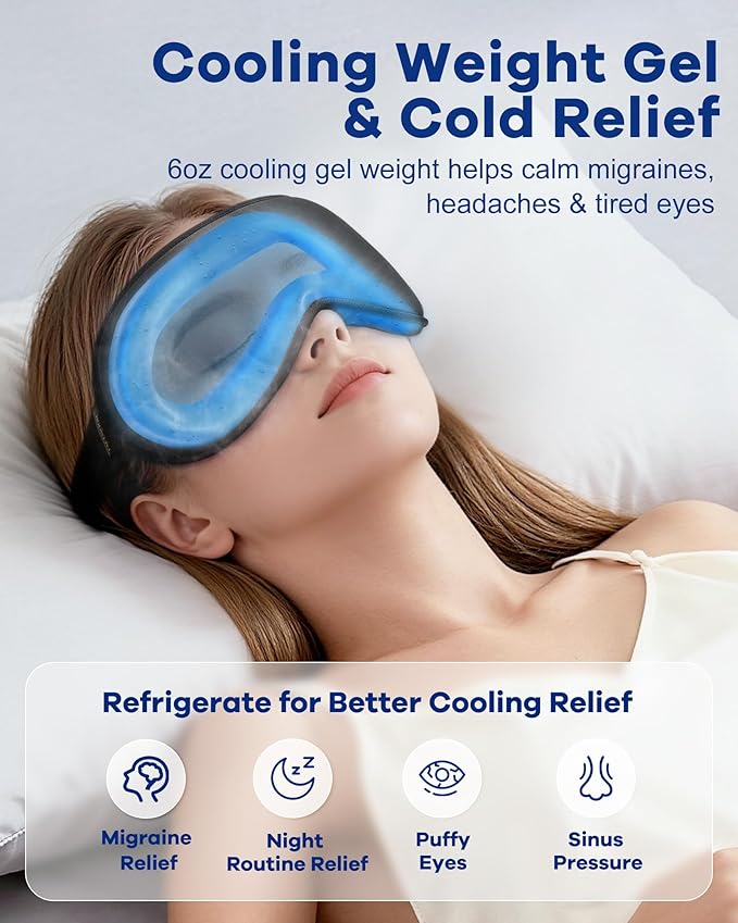 3D Cooling Gel Weighted Eye Mask for Puffy Eyes & Sleeping, Fsa Eligible Items Hsa, 6oz Gel-Weighted Blackout Sleep Mask, No Eye Pressure, Cold Relief for Migraines, After Surgery & Travel