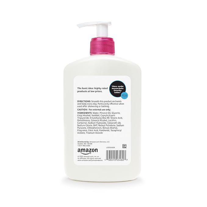 Amazon Basics Non-Greasy Body Moisturizer Lotion for Extra-Dry Skin with Vitamins B5 & E, Clean Scent, 16 fl oz, 4-Pack (Previously Solimo)
