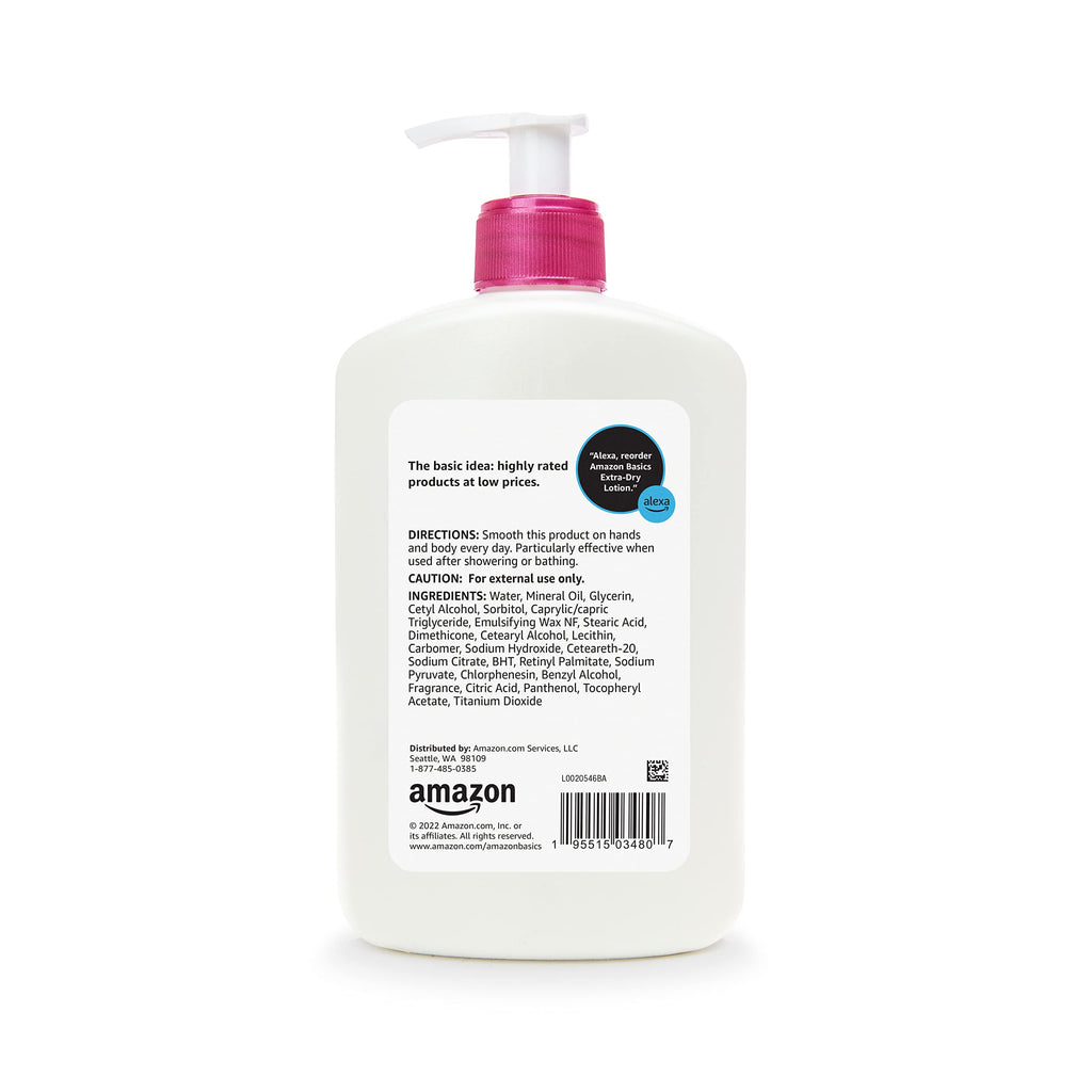 Amazon Basics Non-Greasy Body Moisturizer Lotion for Extra-Dry Skin with Vitamins B5 & E, Clean Scent, 16 fl oz, 4-Pack (Previously Solimo)