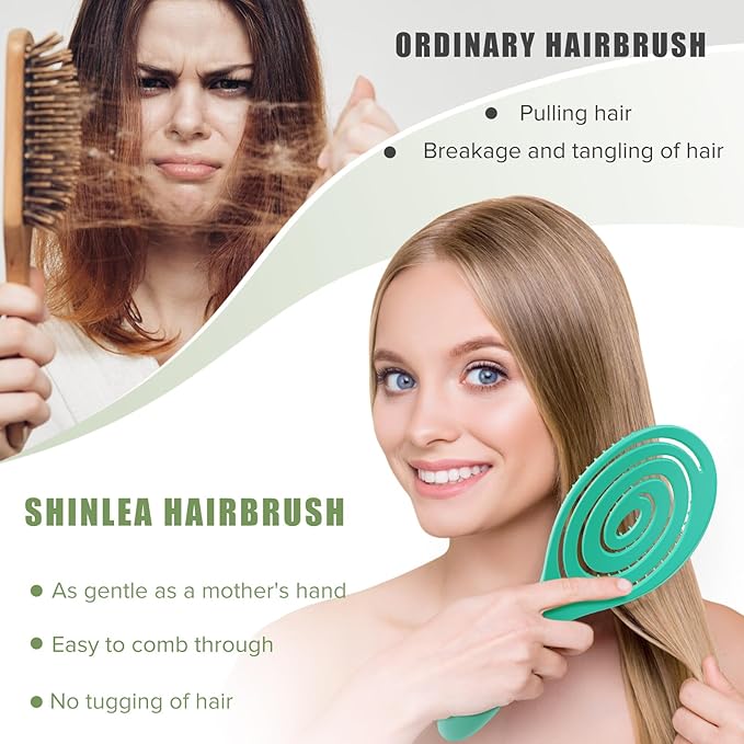 SHINLEA Hair Brush, Detangle Anti Tangle Brush, Spiral Hairbrush for Wet & Dry Hair, Women, Men, Kids, Glide Through Tangles For All Hair Types, Green