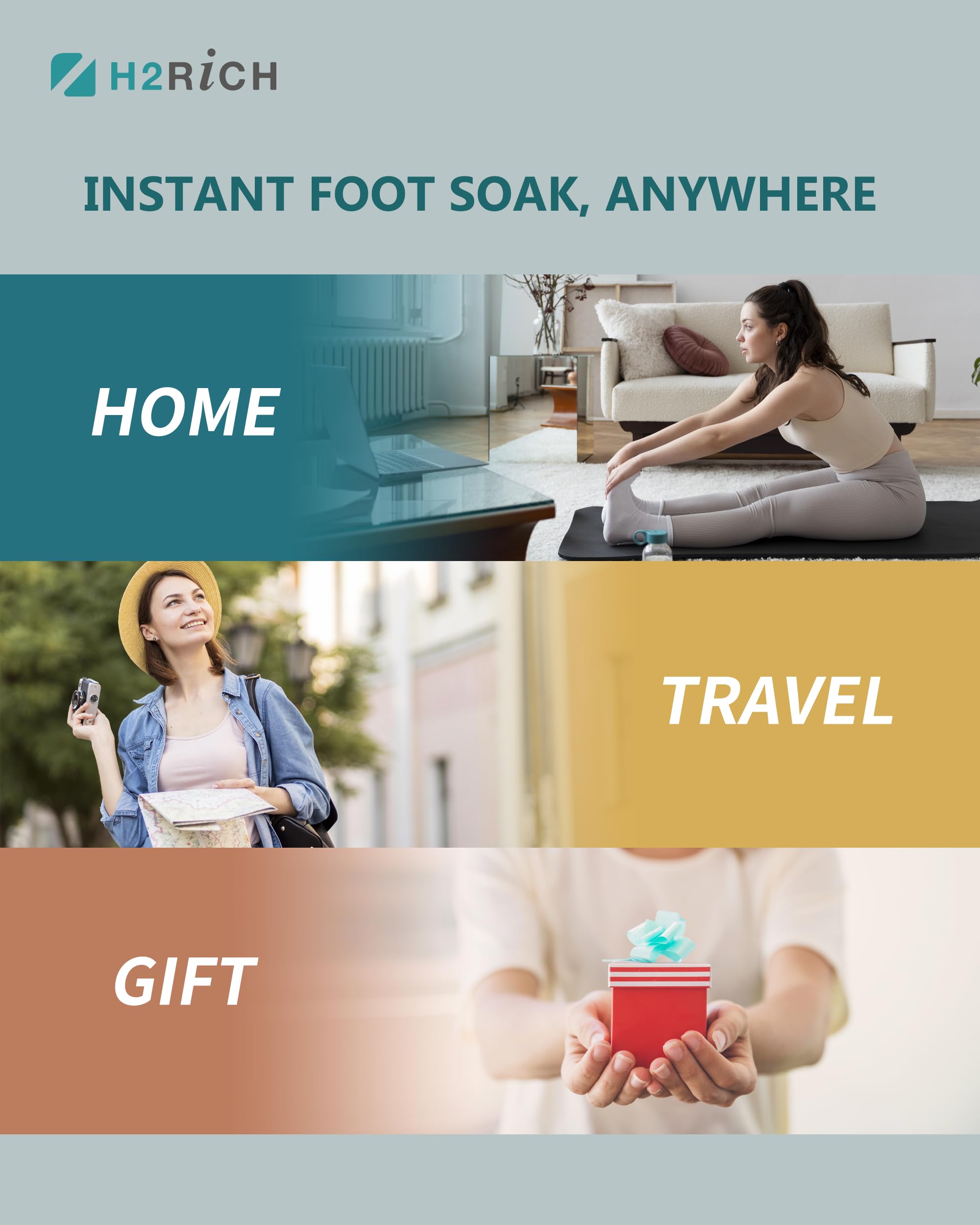 H2RICH Hydrogen Foot Soak Effervescent Tablets 6 Pack | Ginger & Mugwort Herb Foot Bath, Relaxing Spa Pedicure Care | Improves Circulation, Soothes Tired Feet, Softens Calluses, Controls Odor