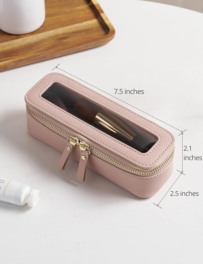 Popvibe Makeup Brush Travel Case Slim Makeup Bag for Women Clear Cosmetic Bag Cute Makeup Case Pink Toiletry Bag for Traveling Transparent Car Makeup Bag Aesthetic Makeup Brush Bag