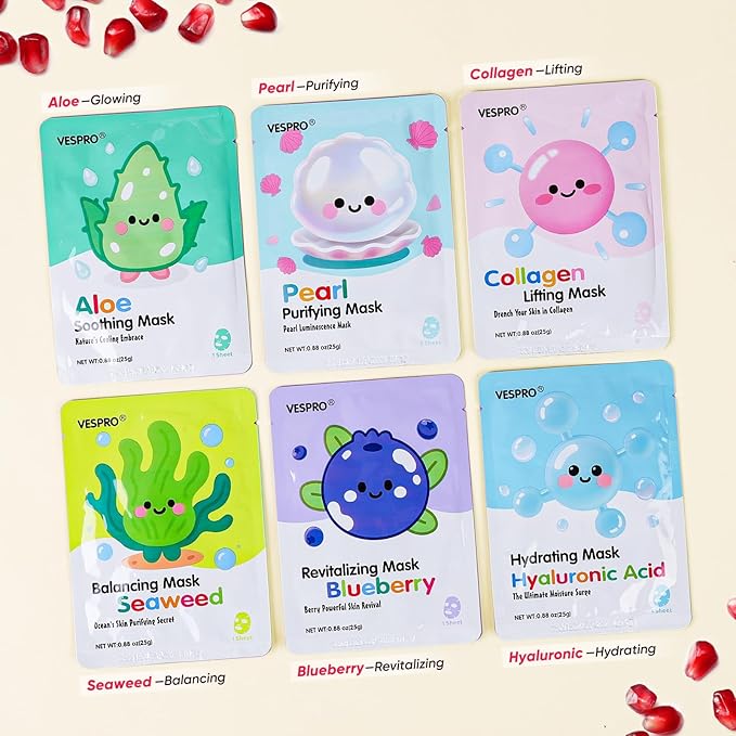 60 Pack Bulk Collagen Facial Masks, moisturizing & Hydrating Face Masks for Women, Skincare for All Skin Types, Bulk Sheet Mask Skin Care Gifts, Sleepover Party for Teen Girls(12 Types x 5 Pcs)