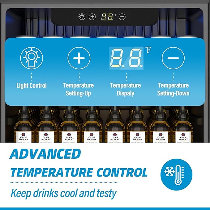 Erivess Compact Beverage Refrigerator,76 Can/1.7 Cubic Feet Fridge with Glass Front Door for Soda, Beer or Wine, Under Counter Small Refrigerator with Adjustable Shelve & Digital Display