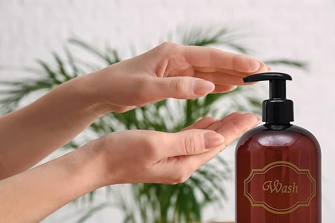 Bottiful Home-16 oz Shampoo, Conditioner, Wash Refillable Empty Plastic Pump Bottle Dispenser Set (Amber)